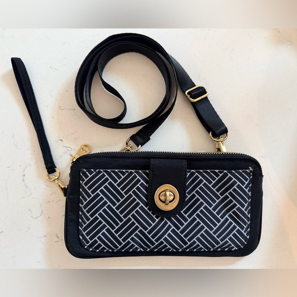 Baggallini RFID Lisbon 3-in-1 Wristlet Crossbody Phone Pocket Black Geometric EC